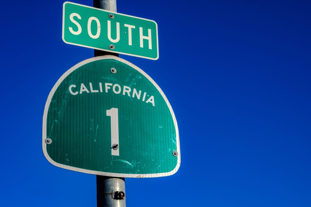 The pacific coast highway 1 sign in california