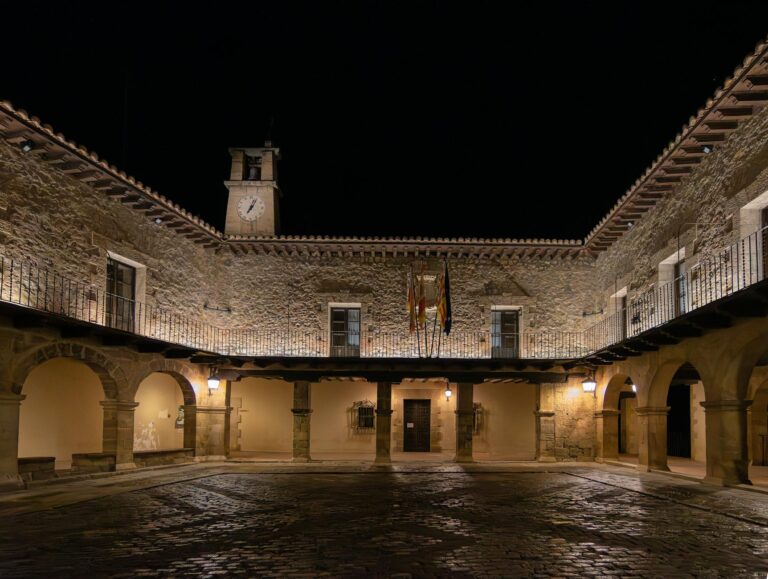 antique square in spain at night